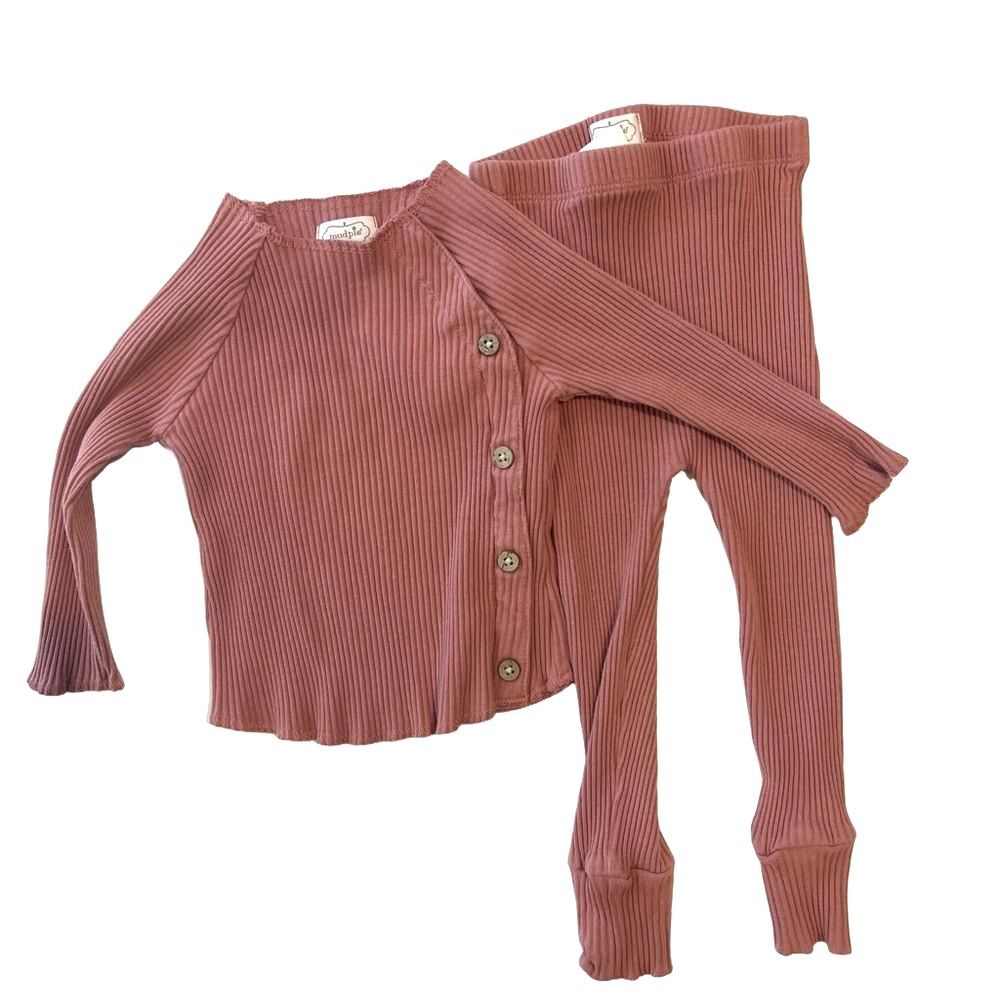 Mud Pie Dusty Rose Ribbed Button-Up Shirt & pants set